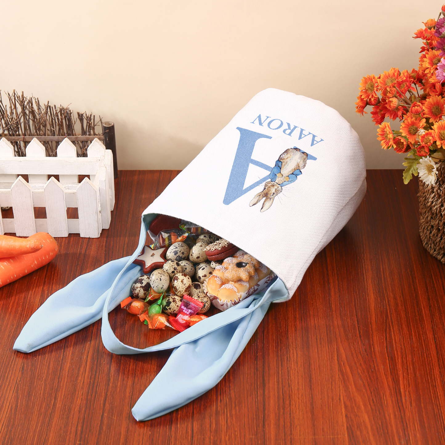 Easter Bunny Tote Bag Personalised Name & Letter Bucket Bag Bunny Basket Gifts For Kids-Jessemade AU