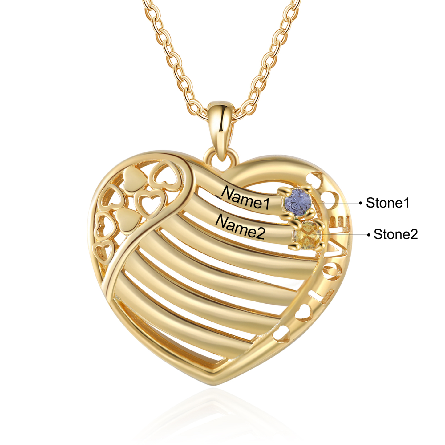 LOVE Heart Necklace Custom 2 Names & Birthstones Family Necklace Gifts For Her-Jessemade AU