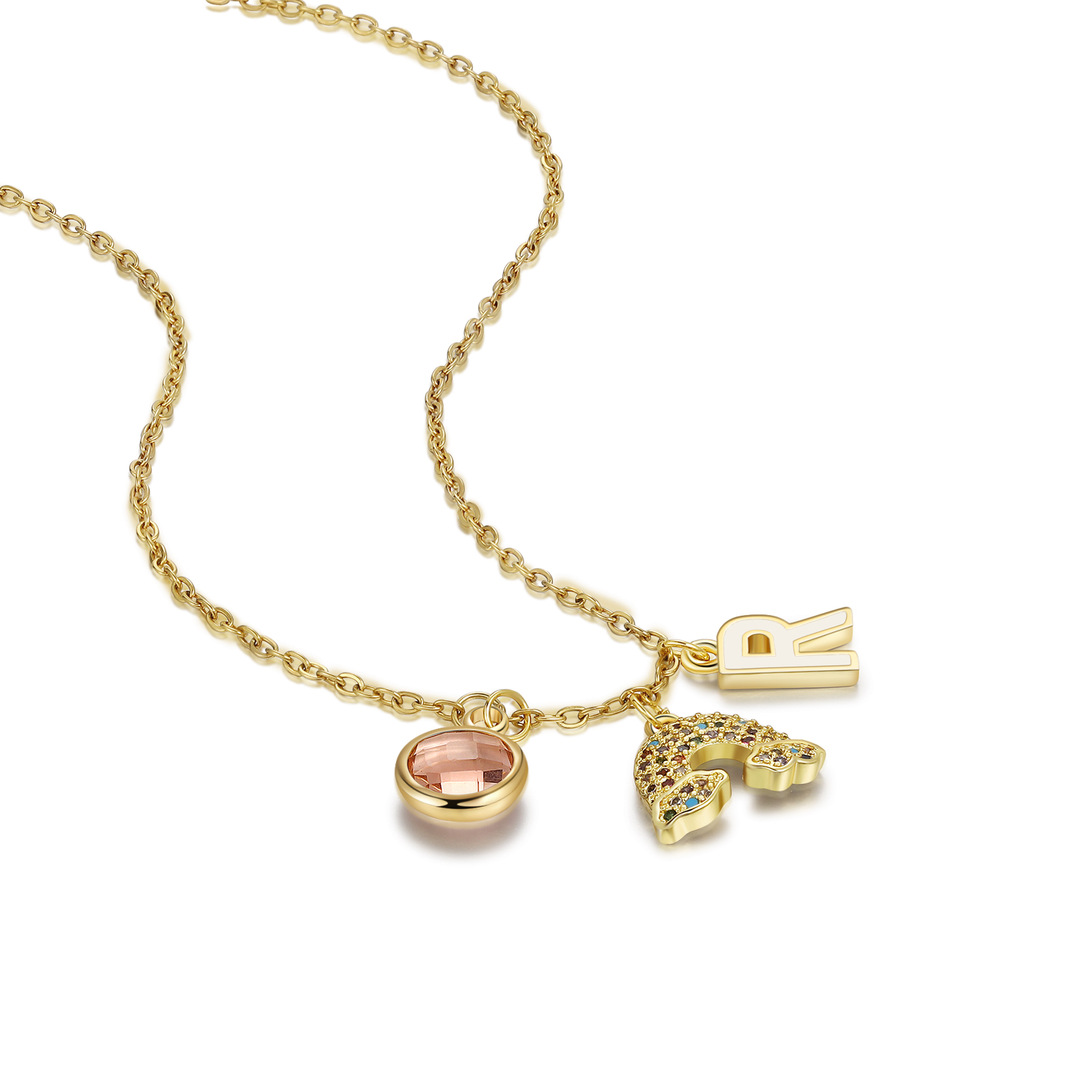 Personalised Rainbow Necklace Custom Birthstone and Initial Kid's Necklace-Jessemade AU
