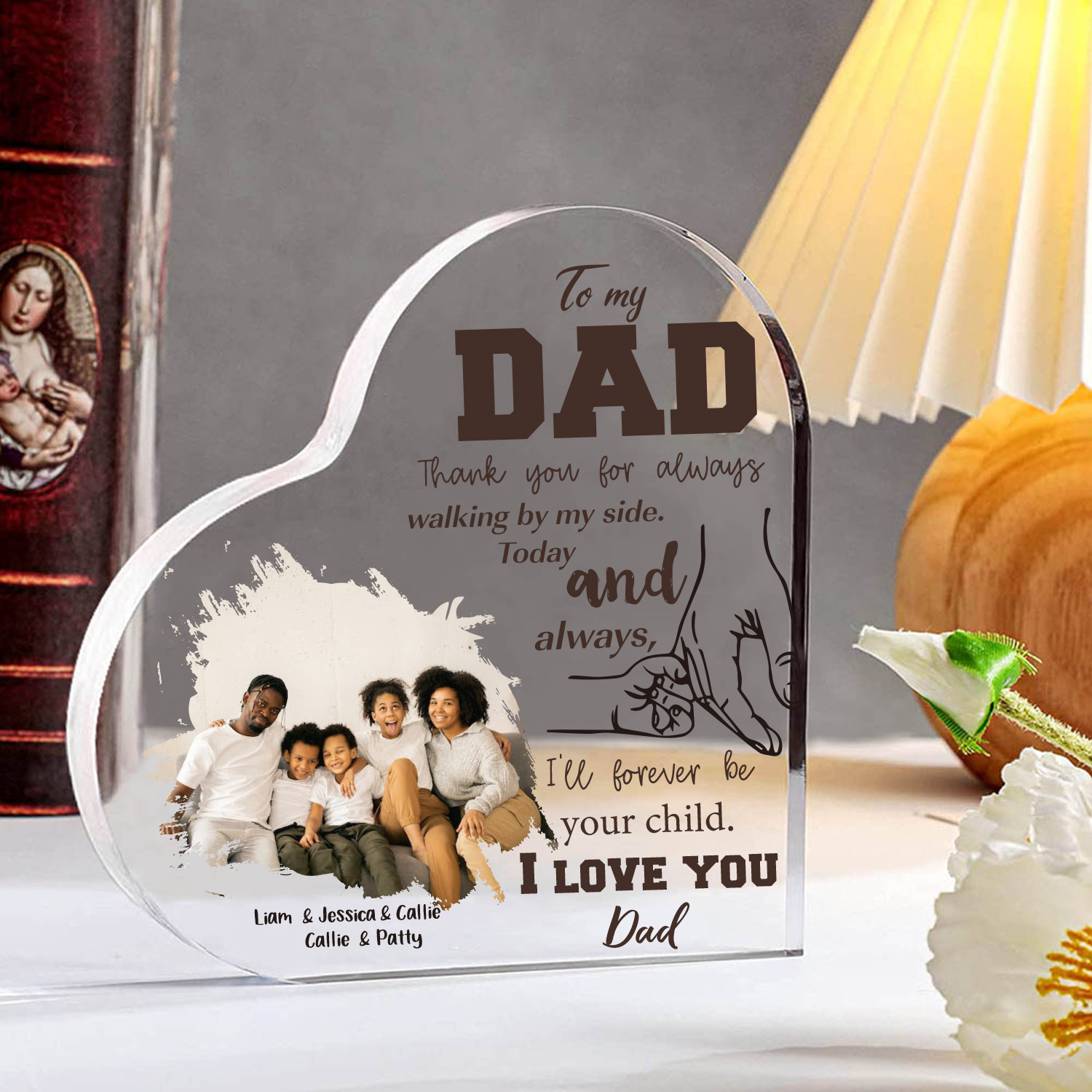 To My Dad Holding Hands Acrylic Heart Keepsake Custom Photo Sign Plaque - THE BOND BETWEEN US IS AN ETERNAL ONE - Thank you for always walking by my side-Jessemade AU