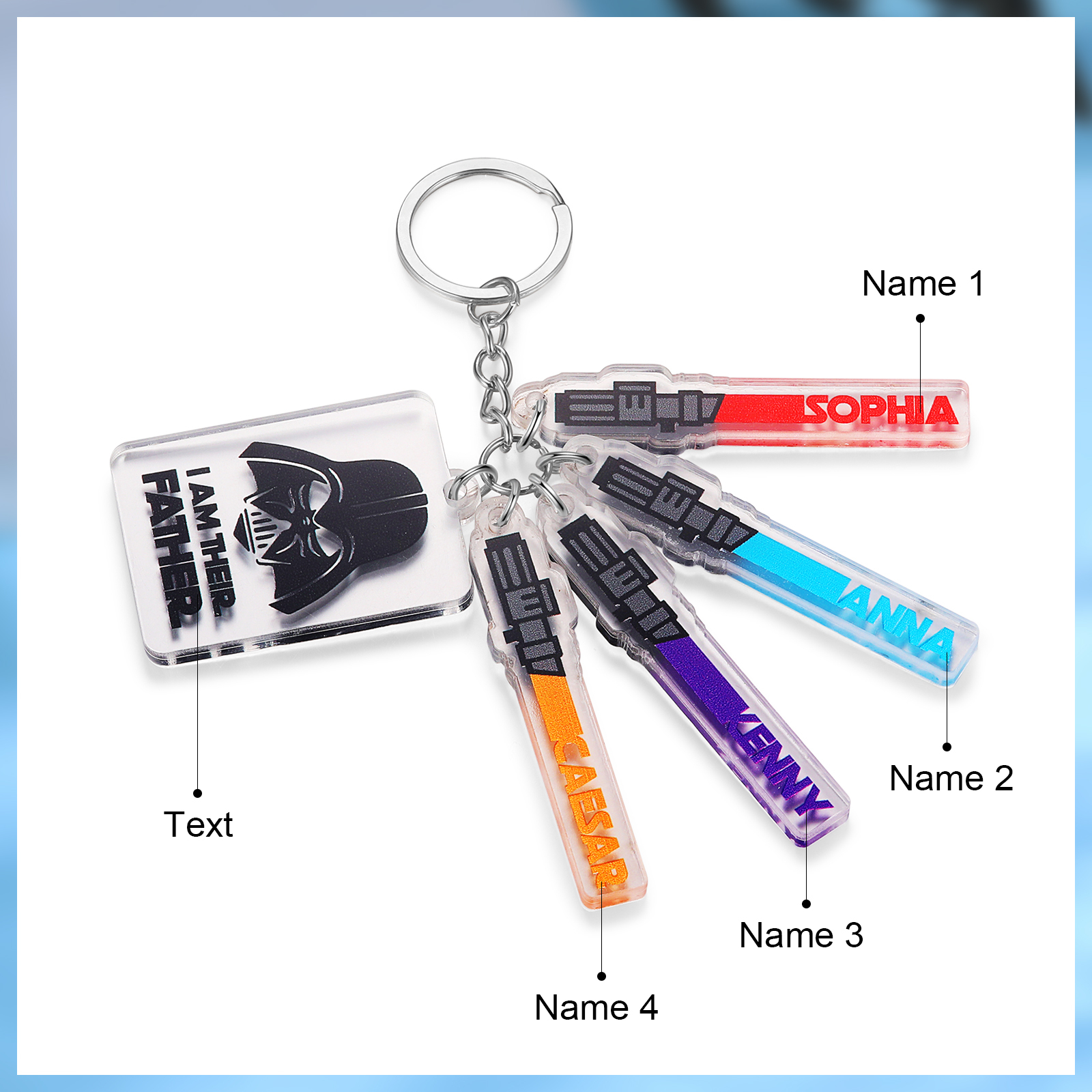 4 Names - Personalised Text & Name Acrylic Keychain Star Wars Gifts for Father/Grandpa-Jessemade AU