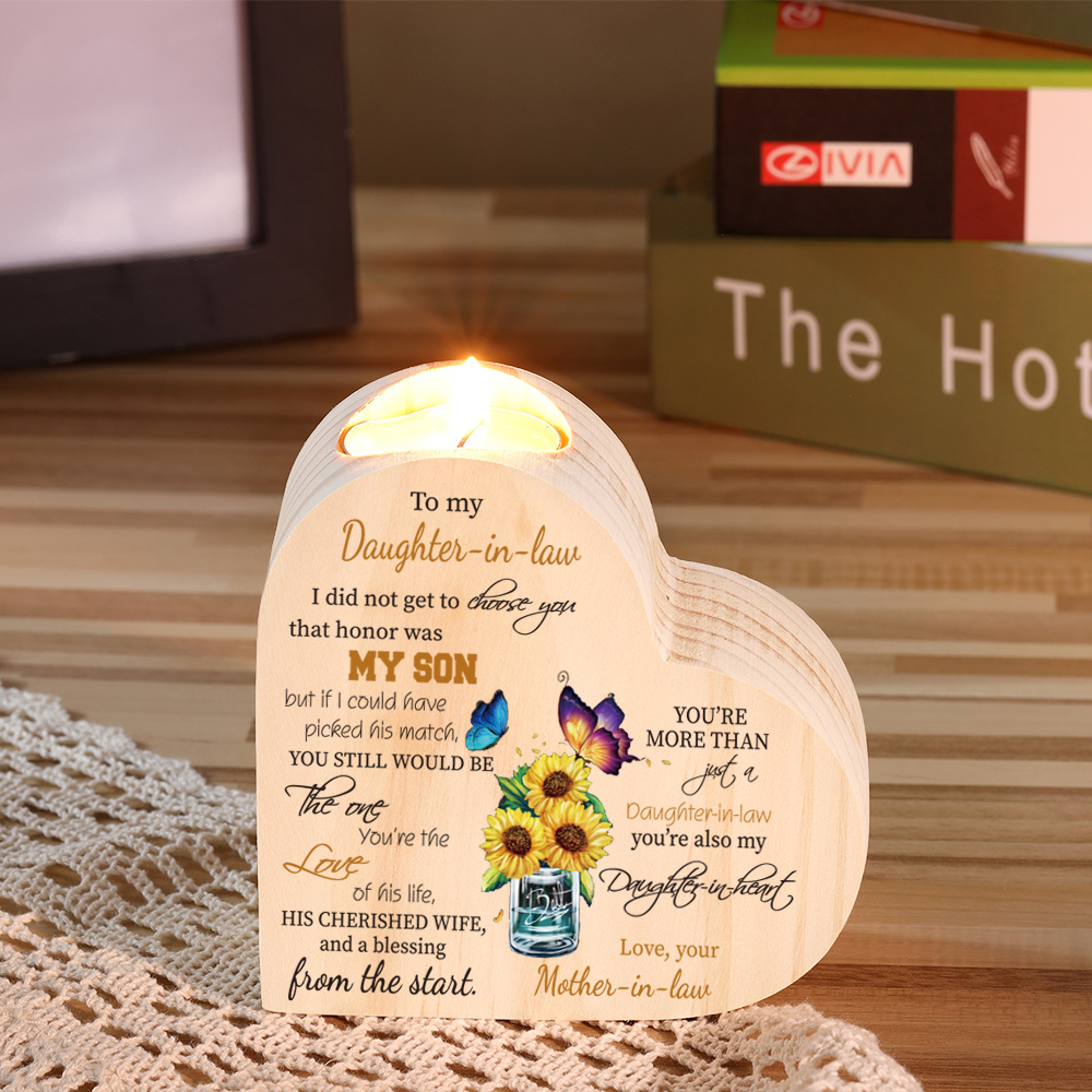 To My Daughter-in-law Wooden Heart Candle Holder "You’re also my daughter-in-heart" Gifts For Daughter-Jessemade AU