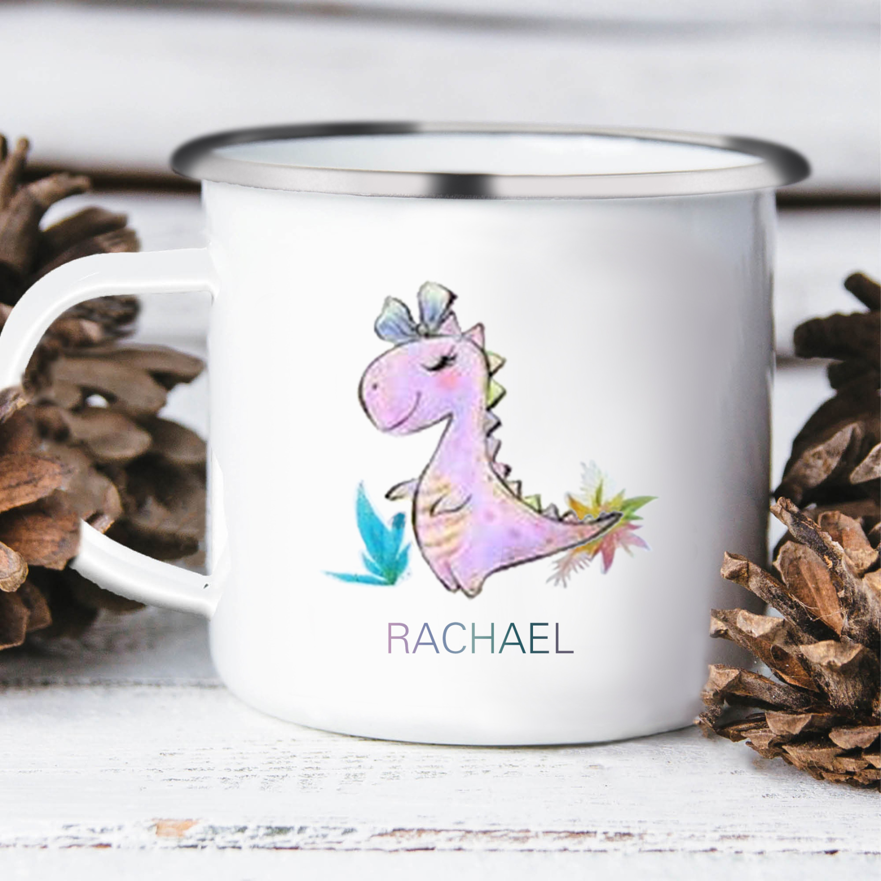 Personalised Enamel Mug Customised Name Dinosaur Cup Camping Mug Birthday Gift for Kids - Tyrannosaurus Rex-Jessemade AU