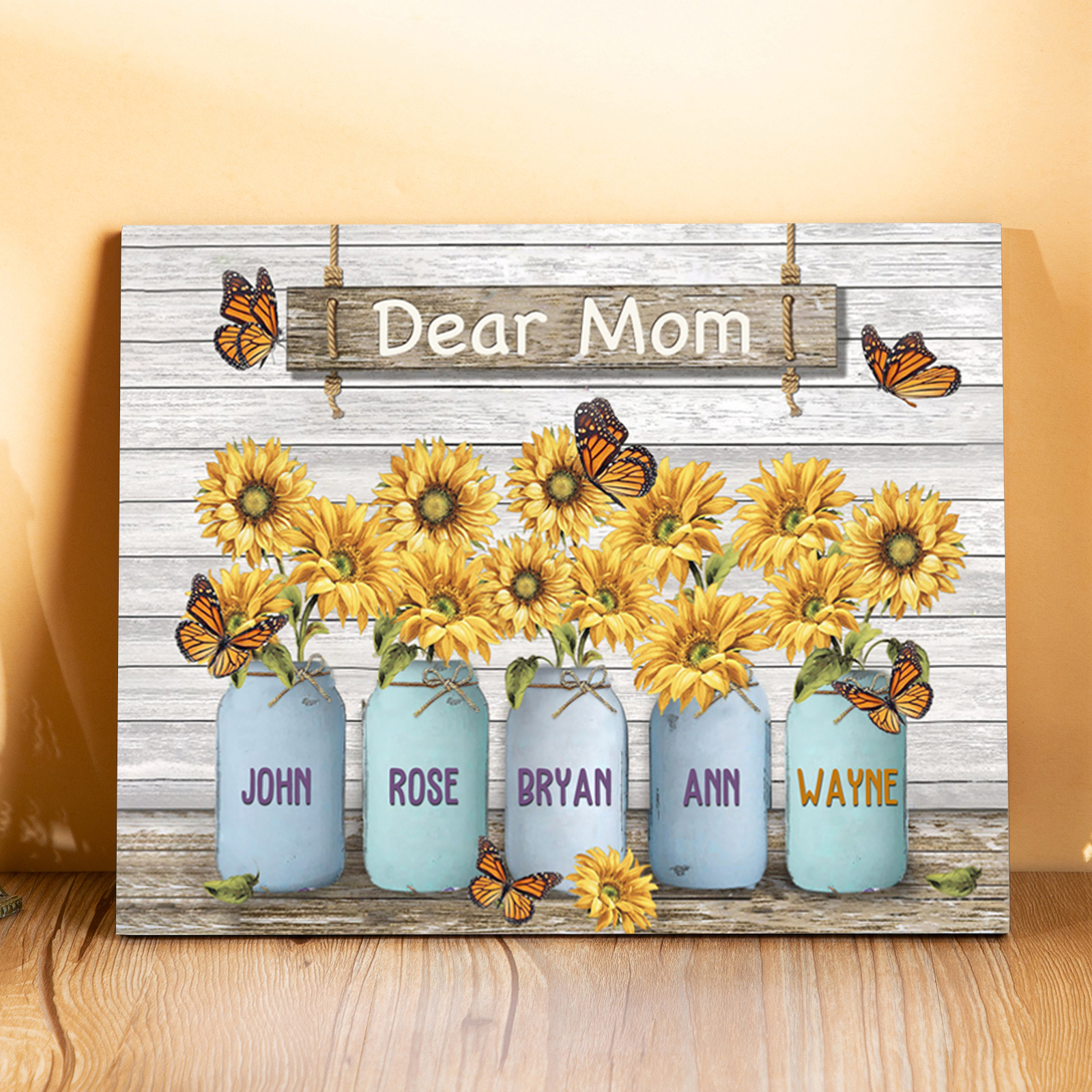 Dear Mom Sunflowers Picture Board Personalised 5 Kids Names Family Keepsake Wood Signs Photo Frame-Jessemade AU
