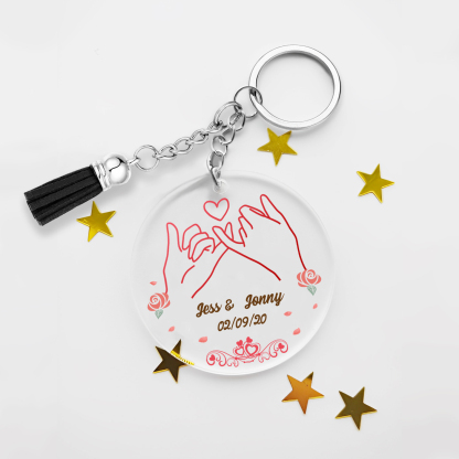 Personalised Pinky Swear Couple Keyring Custom 2 Names & Date Acrylic Keychain Valentine's Day Anniversary Gift for Couples-Jessemade AU