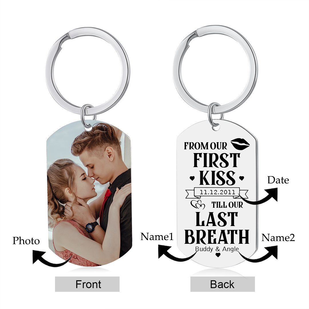 Personalised Couple Photo Keychain Customised 2 Names & Date Keyring Valentine's Day Gifts - From Our First Kiss Till Our Last Breath-Jessemade AU