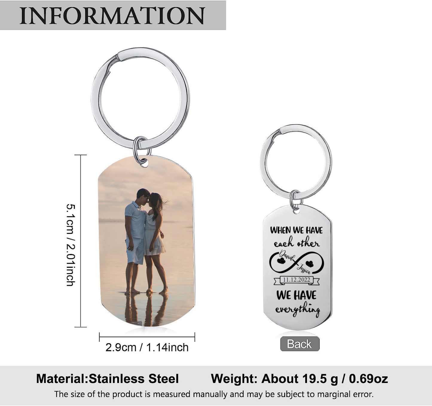 Personalised 2 Names & Photo & Date Keychain Stainless Steel Couple Gift - When We Have Each Other, We Have Everything-Jessemade AU