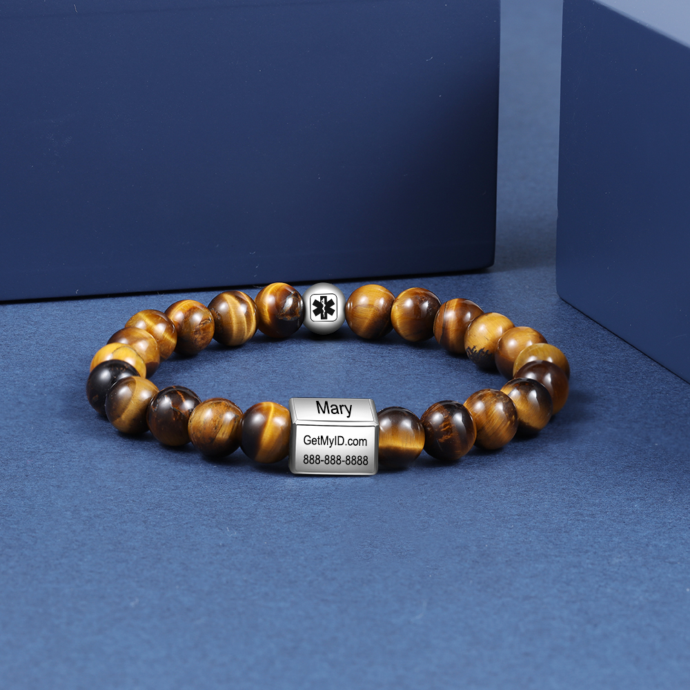 Personalised Round Beads Bracelet Custom Names Men's Bracelet Gifts For Him-Jessemade AU