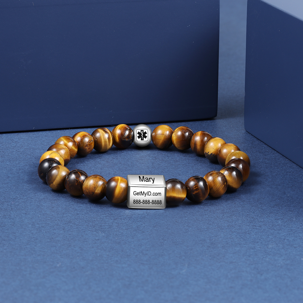 Personalised Round Beads Bracelet Custom Names Men's Bracelet Gifts For Him-Jessemade AU