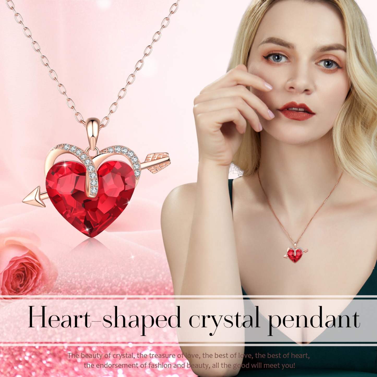 Heart-shaped Crystal Necklace Birthstone Necklace Gifts For Her-Jessemade AU