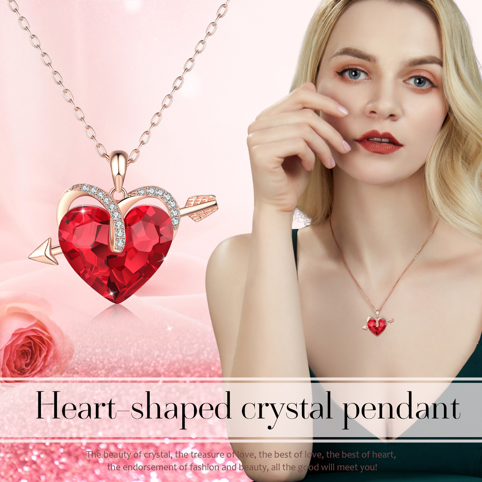 Heart-shaped Crystal Necklace Birthstone Necklace Gifts For Her-Jessemade AU