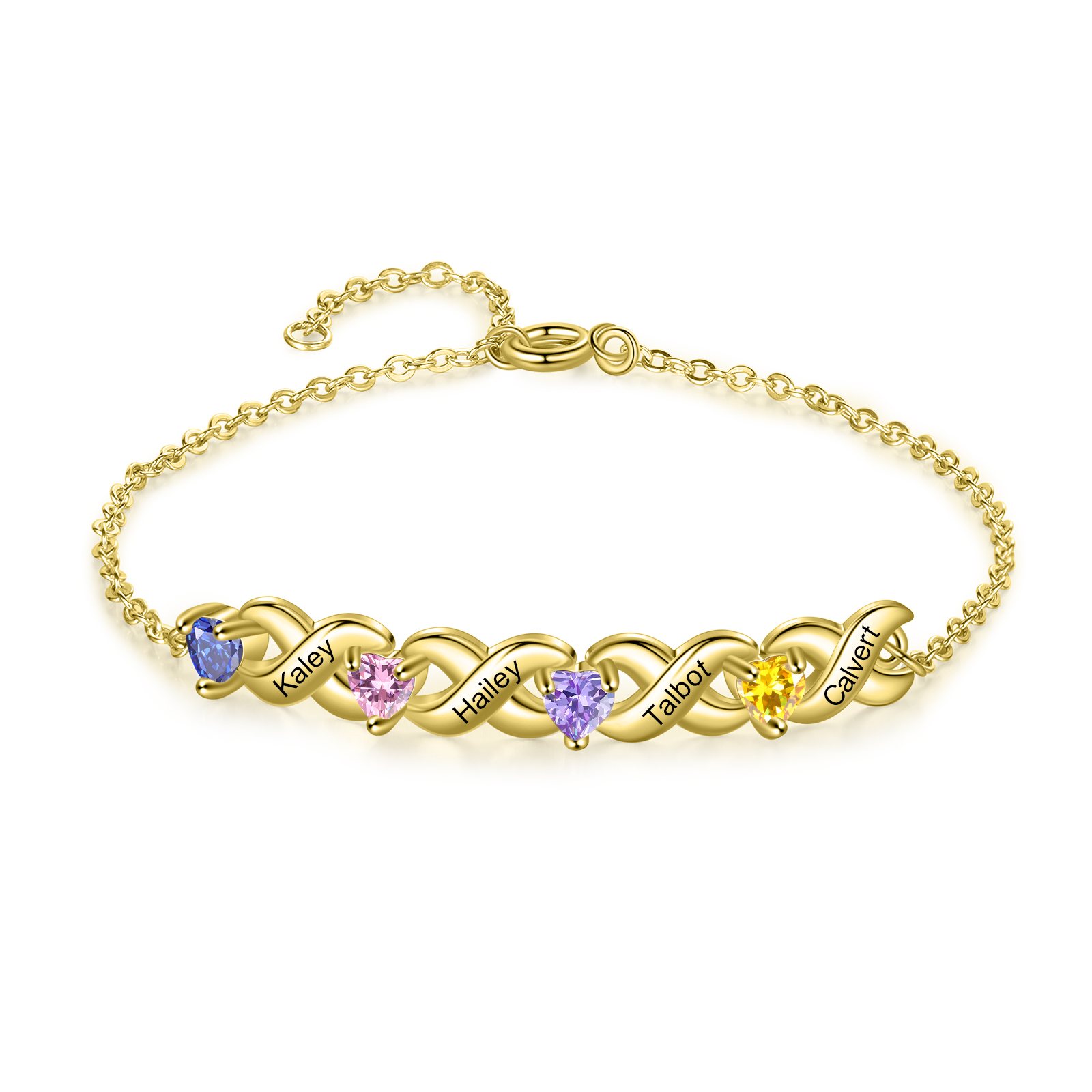 Family Custom Bracelet Heart Personalised with 4 Birthstones Gift Box Set-Jessemade AU