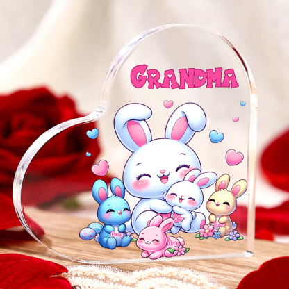 Personalised Text Acrylic Heart Keepsake Custom 4 Names Ornament Bunny Family Gifts For Mother/Grandma-Jessemade AU