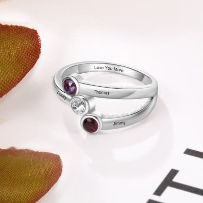 Personalised Ring With 3 Birthstones Engraved Names Ring Gift For Women-Jessemade AU