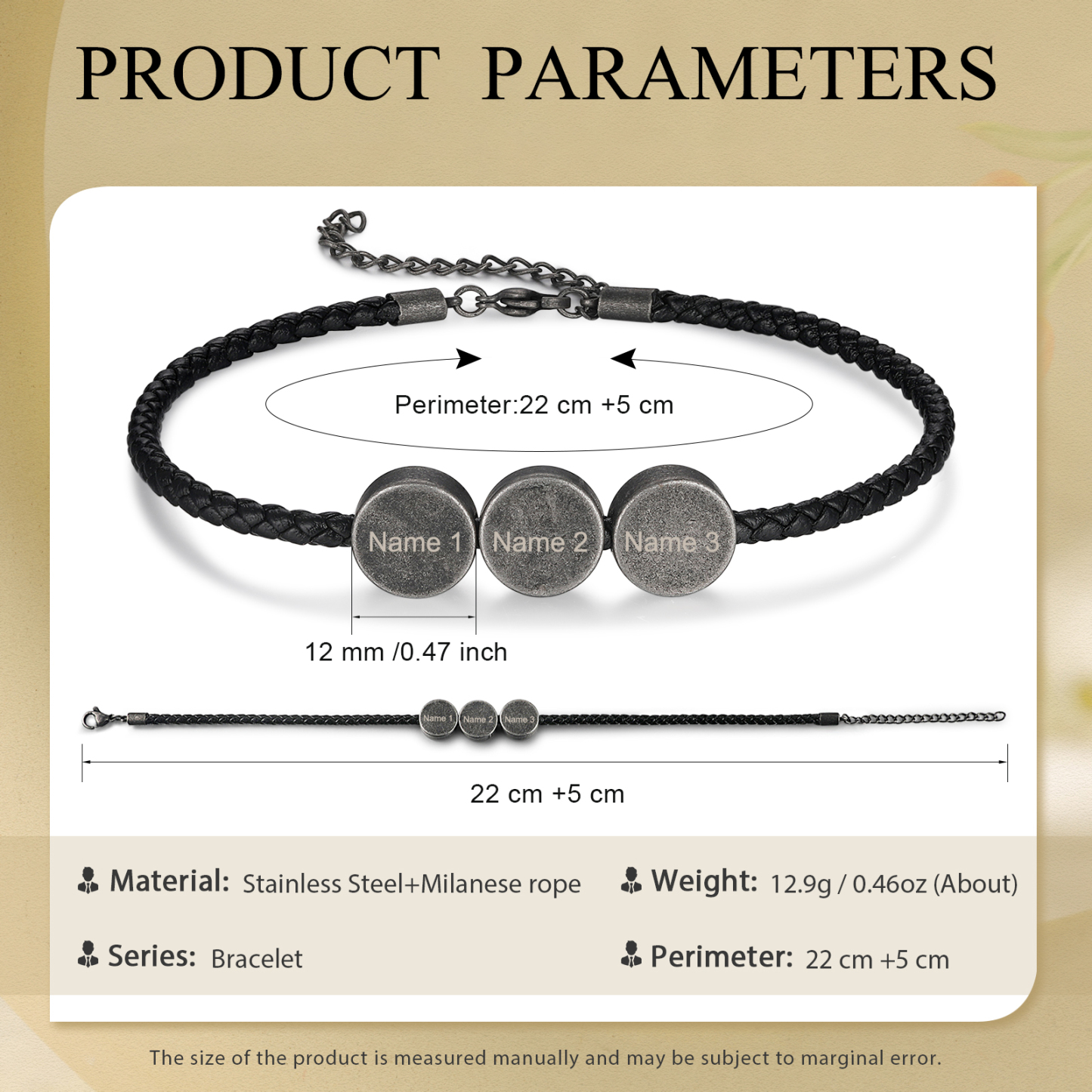 3 Names - Vintage Men's Leather Bracelet Custom Names Beads Bracelet Stainless Steel Personalised Gift for Him-Jessemade AU