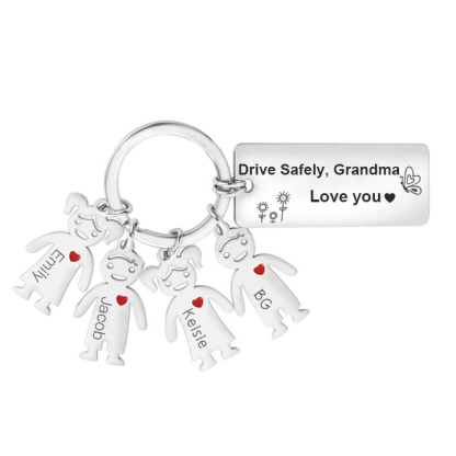 Personalised Kid Charm Keychain Engrave 4 Names Drive Safely Family Keychain-Jessemade AU