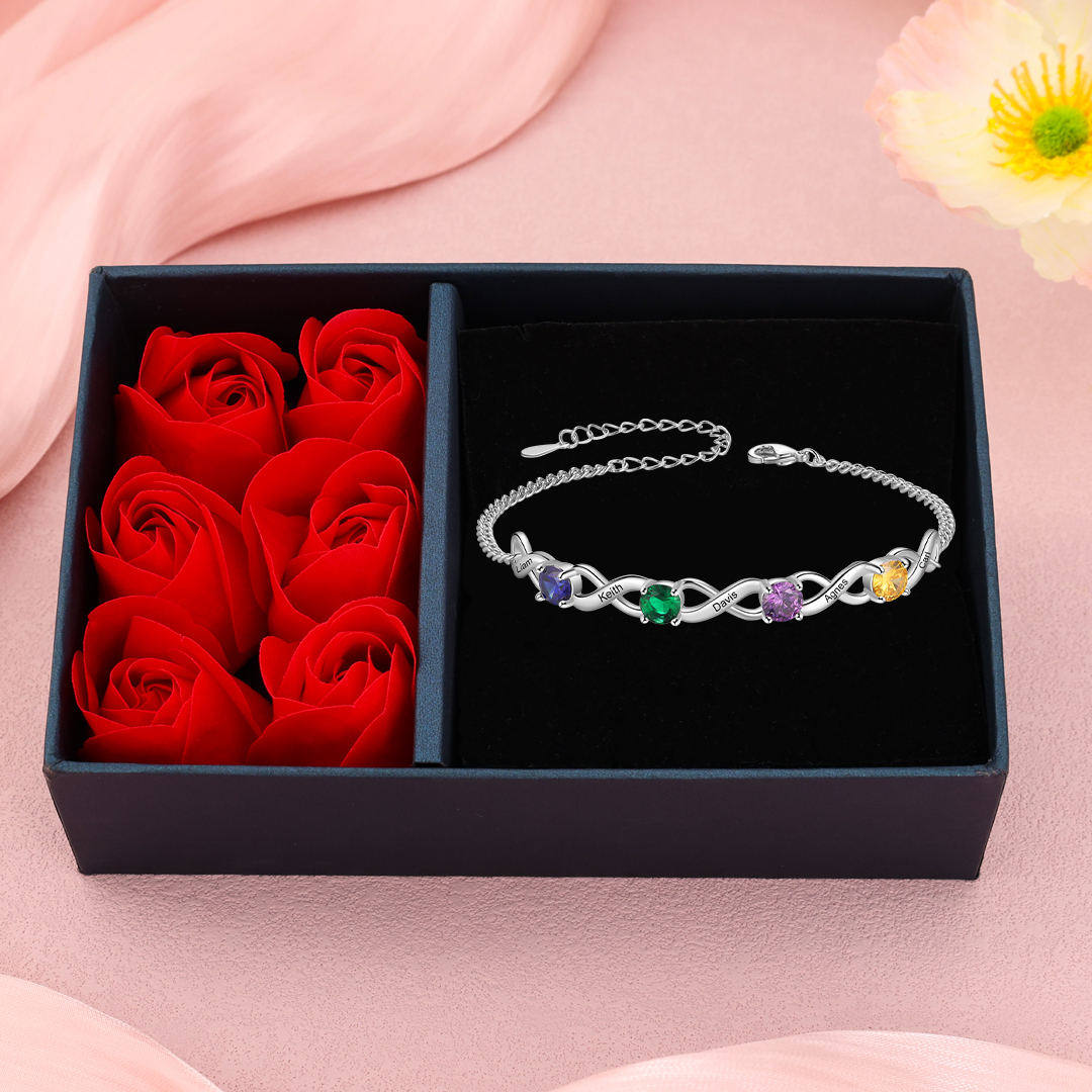 Personalised Infinity Bracelet Custom 4 Birthstones & 5 Names Bracelet Birthday Gift for Her-Jessemade AU