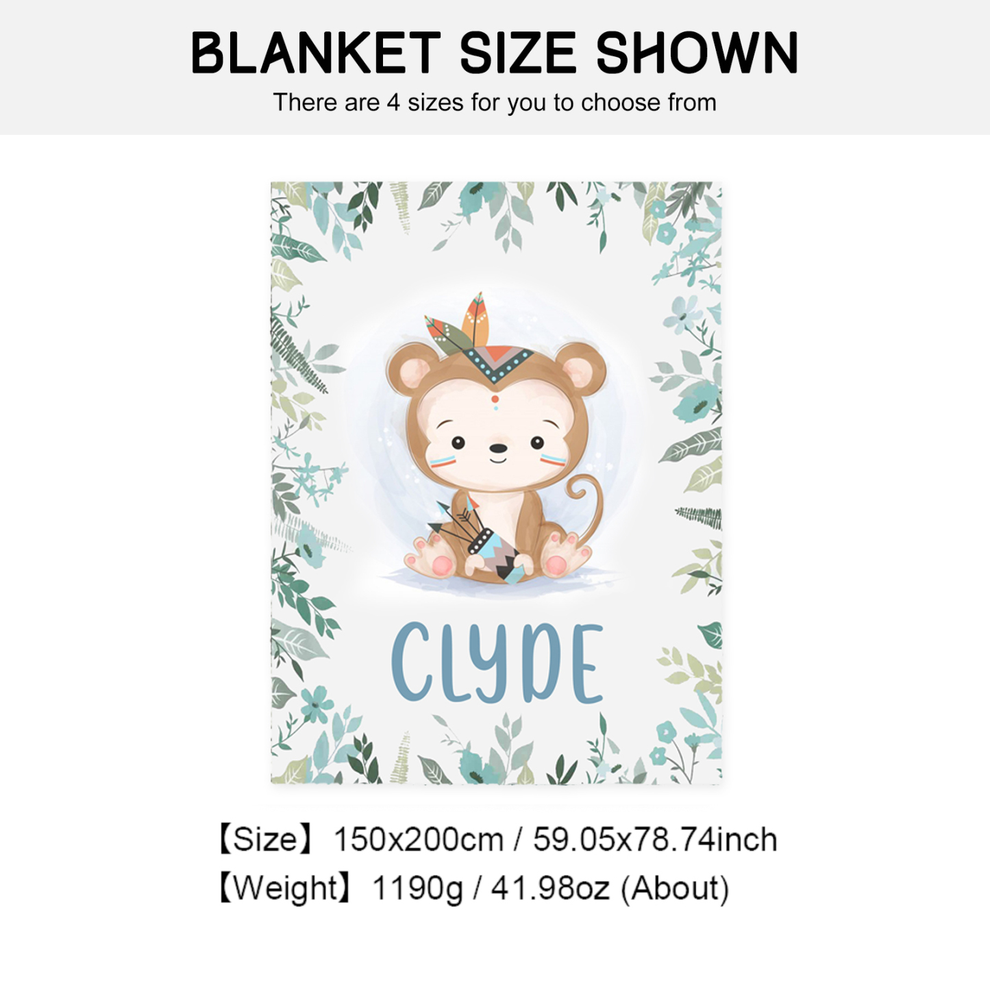 Personalised Monkey Blanket Custom Name Cute Cartoon Blanket-Jessemade AU