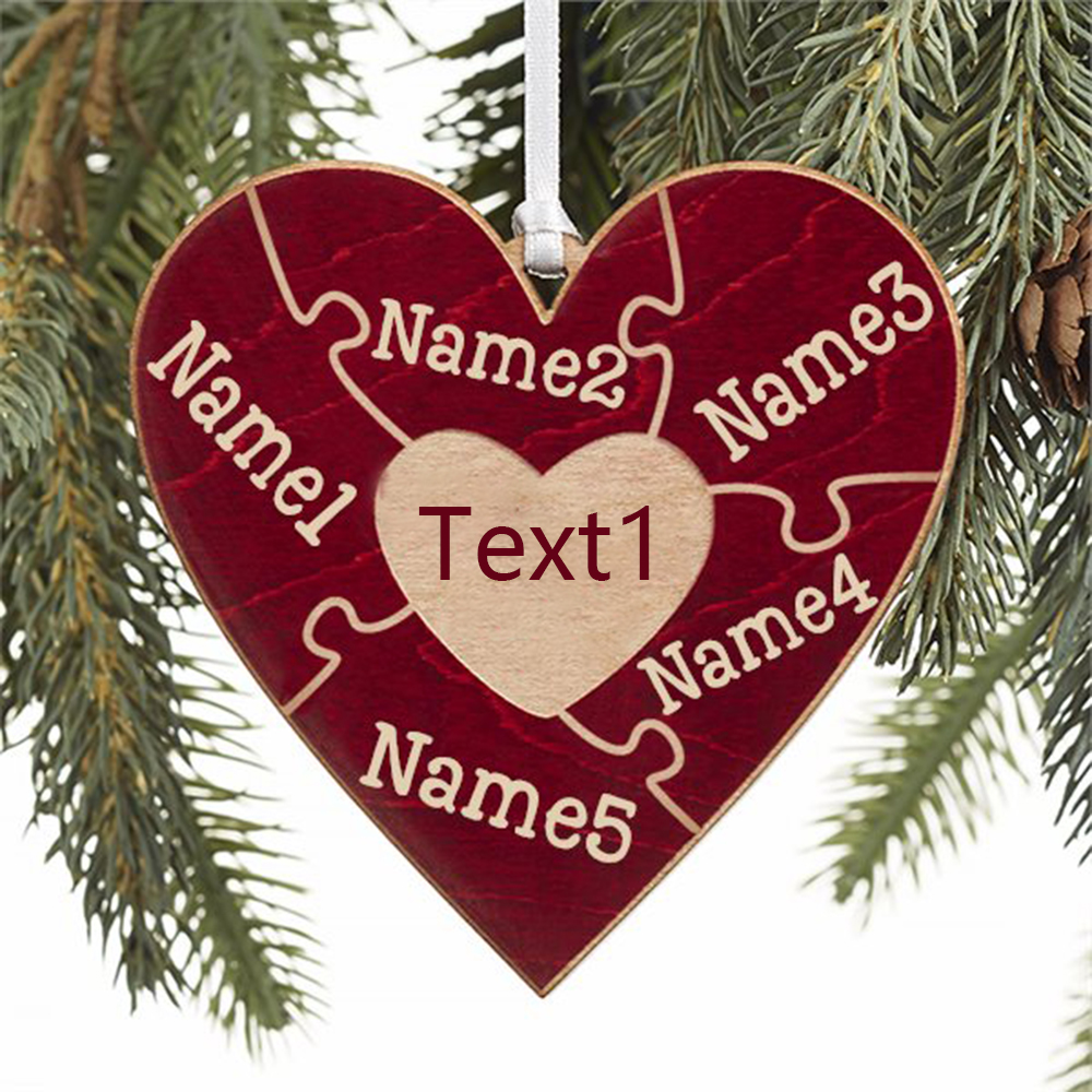 Heart Puzzle Ornament Personalised 5 Names Wooden Family Ornament-Jessemade AU