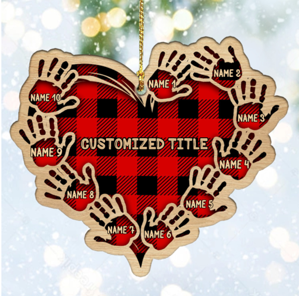 Grandma Mom Heart Hand Print Wood Ornament Custom 10 Names for Family-Jessemade AU