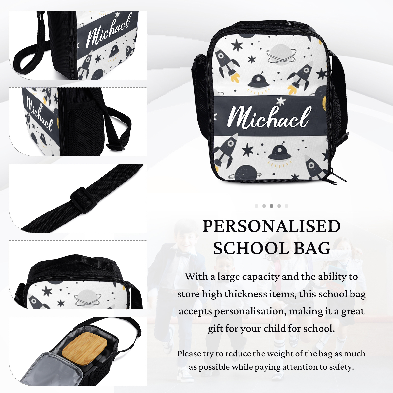 Custom Name Lunch Bag Personalised Rocket Lunch Box  Gifts for Kids-Jessemade AU