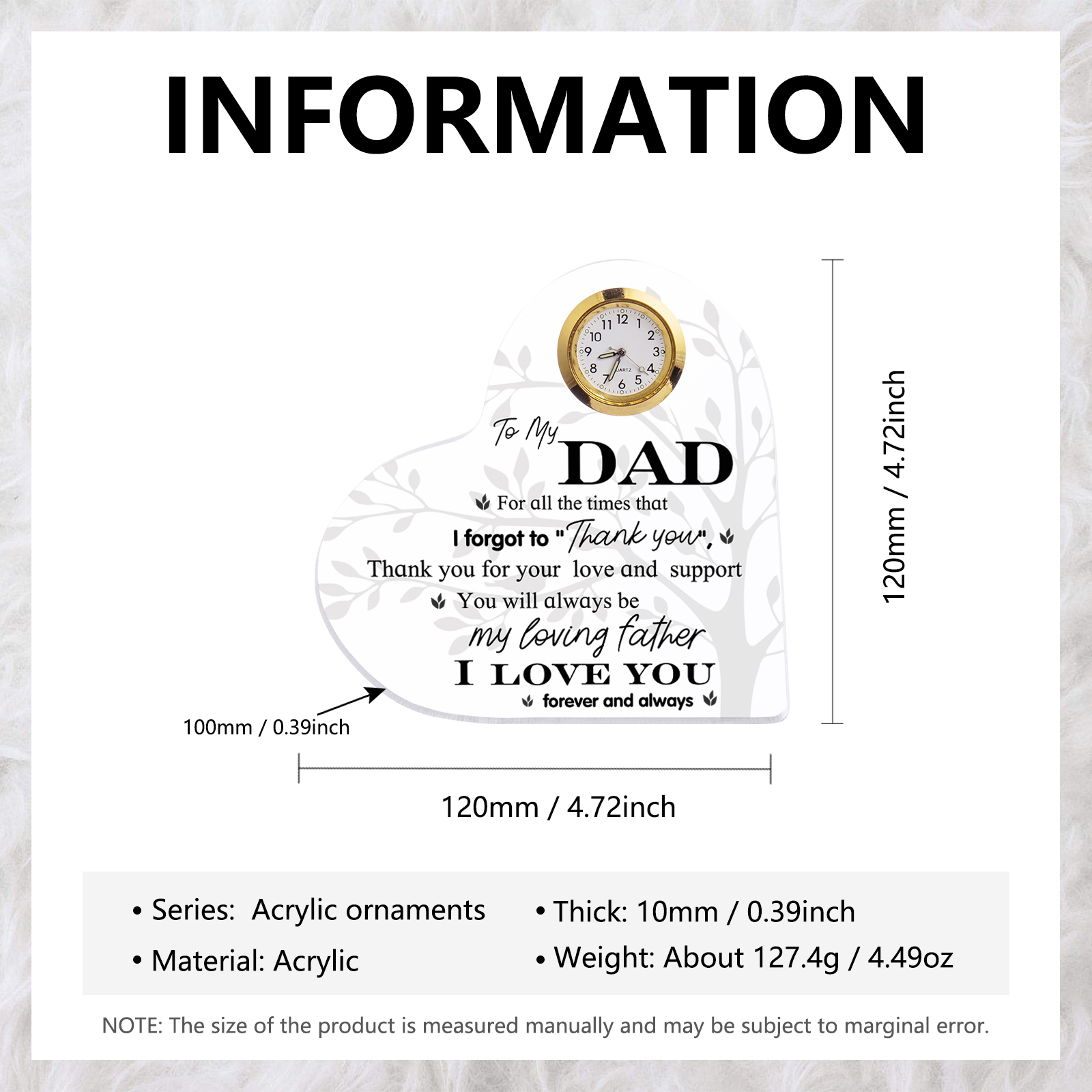 To My Dad Acrylic Heart Clock Keepsake Heart Sign - For all the times that I forgot to Thank you-Jessemade AU