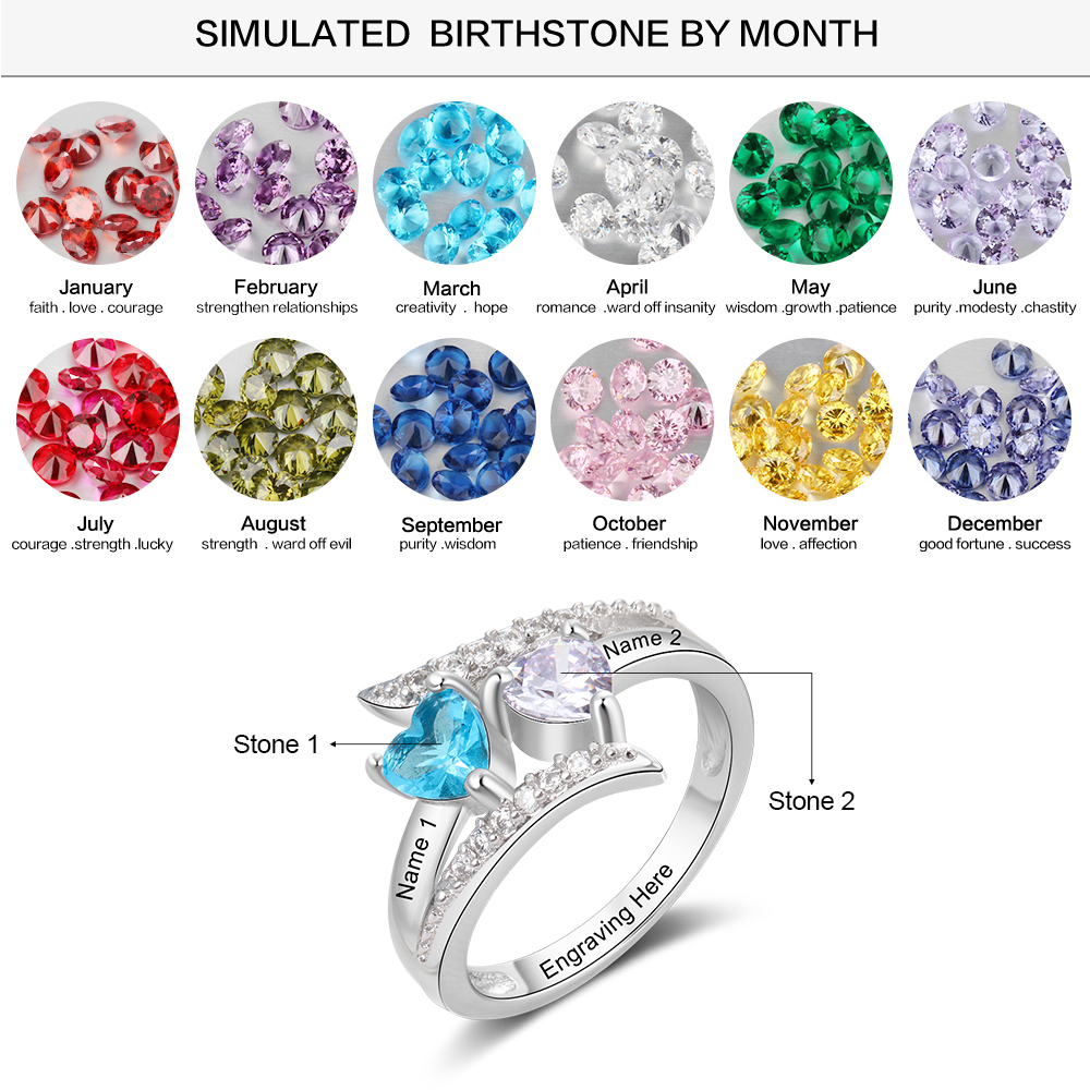 Family Ring Promise Ring Personalised 2 Birthstones Ring With Names Gifts for Her-Jessemade AU