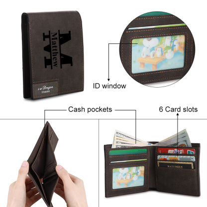 Personalised Letter & Name Billfold Wallet Custom Men's Leather Wallet Gifts for Him Dark Brown-Jessemade AU