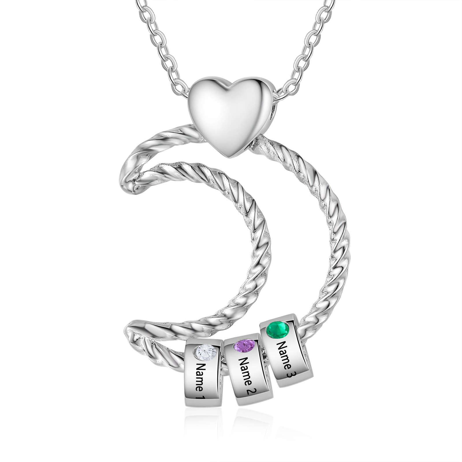 3 Names - Personalised Moon Pendant Necklace Custom Birthstones & Names Necklace Gift for Her-Jessemade AU