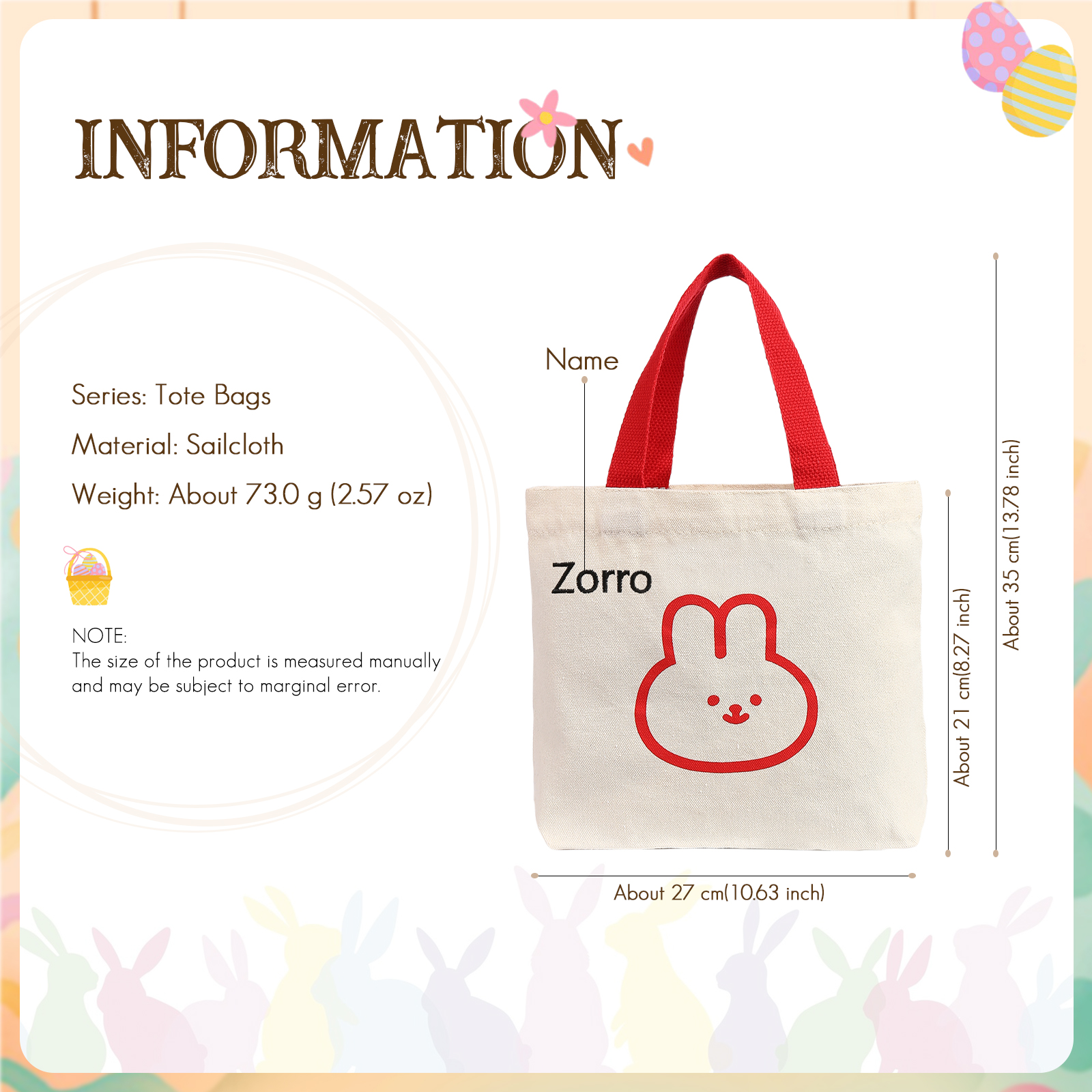Personalised Bunny Tote Bag Customised with Name Bunny Handbag Easter Gifts-Jessemade AU