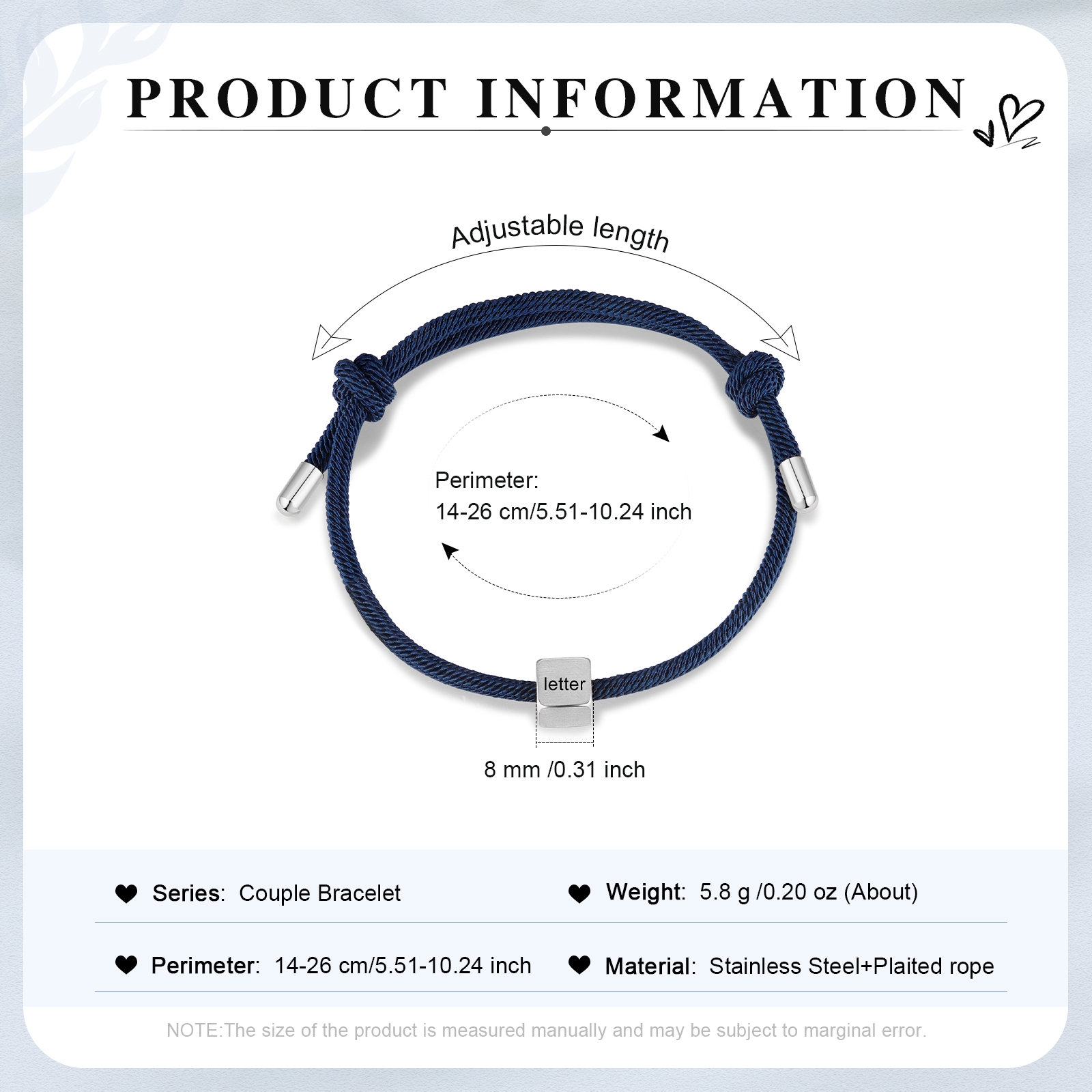 Dark Blue Couple's Bracelet Custom Letter Engraved Beads Stainless Steel Bracelet Personalised Gift for Him/Her-Jessemade AU