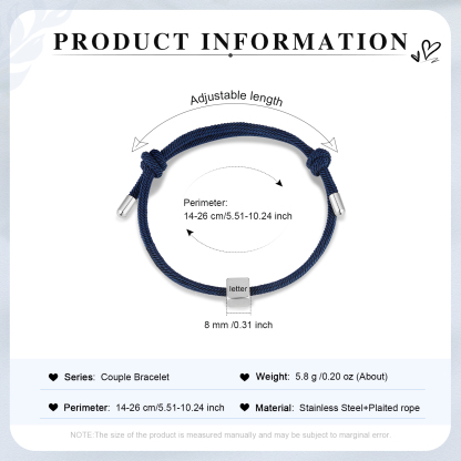 Dark Blue Couple's Bracelet Custom Letter Engraved Beads Stainless Steel Bracelet Personalised Gift for Him/Her-Jessemade AU