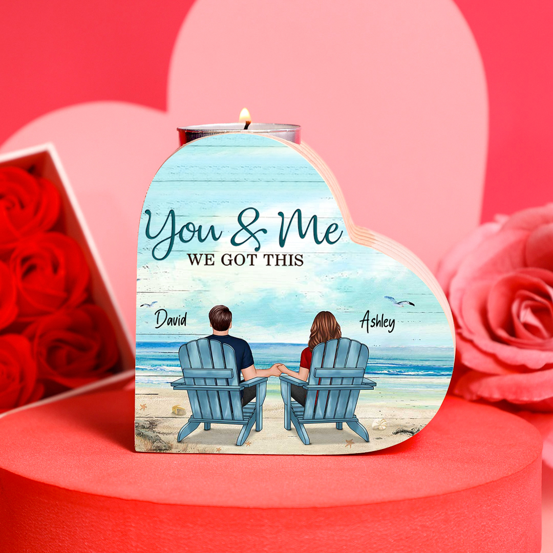 You & Me We Got This Couple Heart Candle Holder Wooden Candlesticks Romantic Gift-Jessemade AU