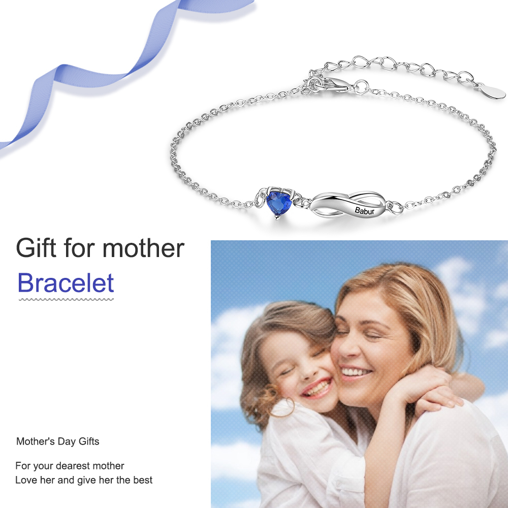 Personalised Infinity Bracelet With 1 Birthstone Engraved Names Bracelet Gift For Women-Jessemade AU