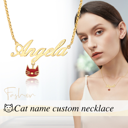 Personalised Cat Necklace Custom 1 Name Necklace Gift For Women-Jessemade AU