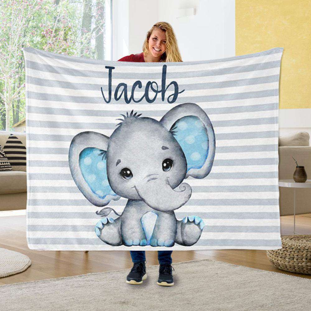 Personalised Baby Elephant Blanket Custom Name Gifts For Kids-Jessemade AU