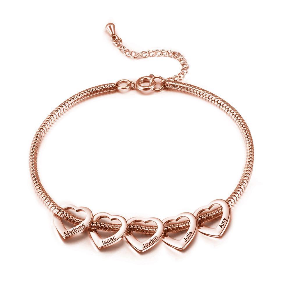 Personalised Love Anklet with 5 Heart Charms Engraved Name Anklet Gifts for Her-Jessemade AU