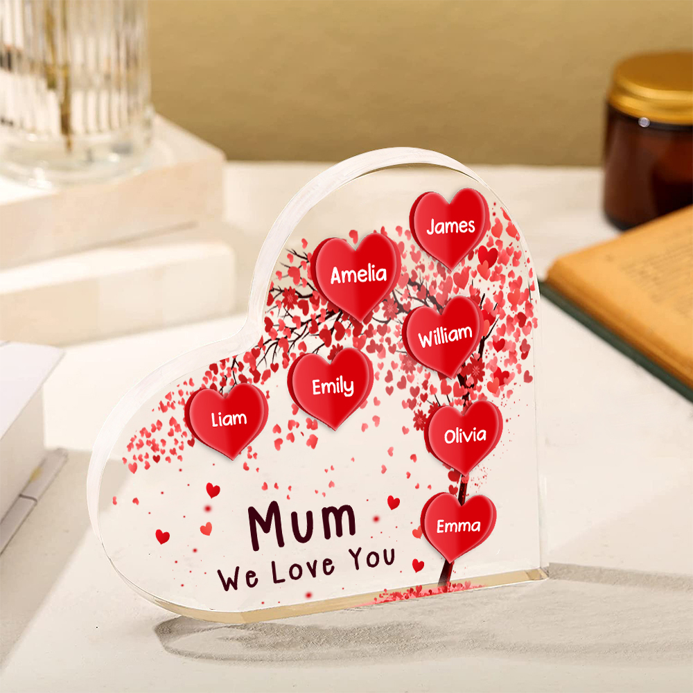 7 Names - Personalised Acrylic Heart Keepsake Custom Text Red Tree Ornaments Gifts for Grandma/Mother-Jessemade AU