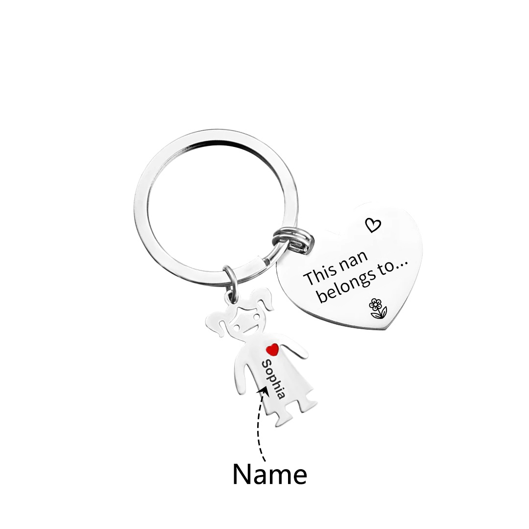 1 Name - Personalised Keychain with Kid Charm Engraved Names Keychain Heart Gift for Nan/Mum-Jessemade AU