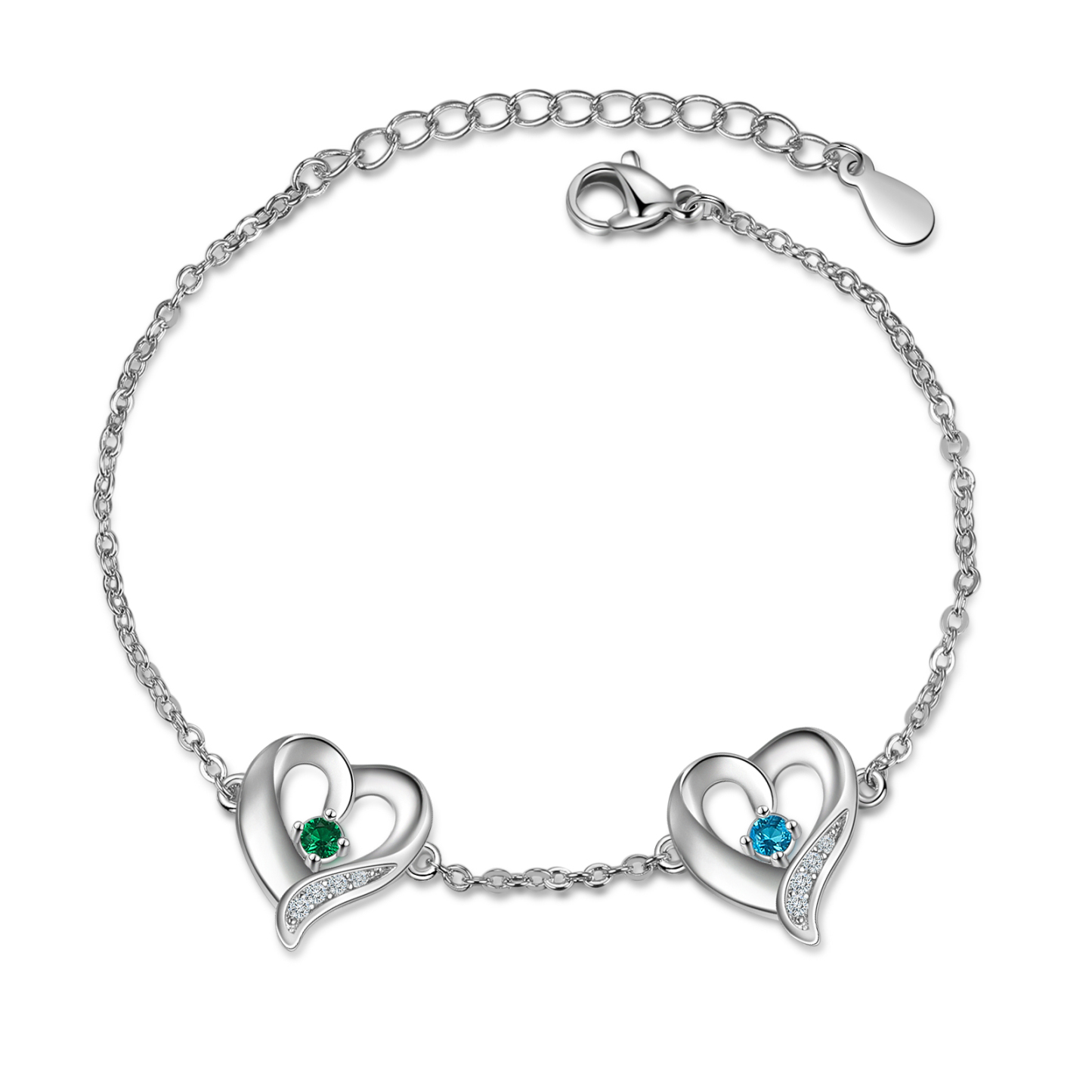Personalised Heart Bracelet With 2 Birthstones Engraved Names Necklace For Her-Jessemade AU