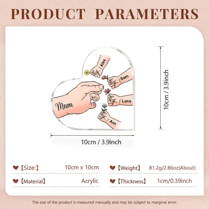 5 Names - Personalised Acrylic Heart Keepsake Handing Flowers to Mother Ornaments Gifts for Grandma/Mother-Jessemade AU
