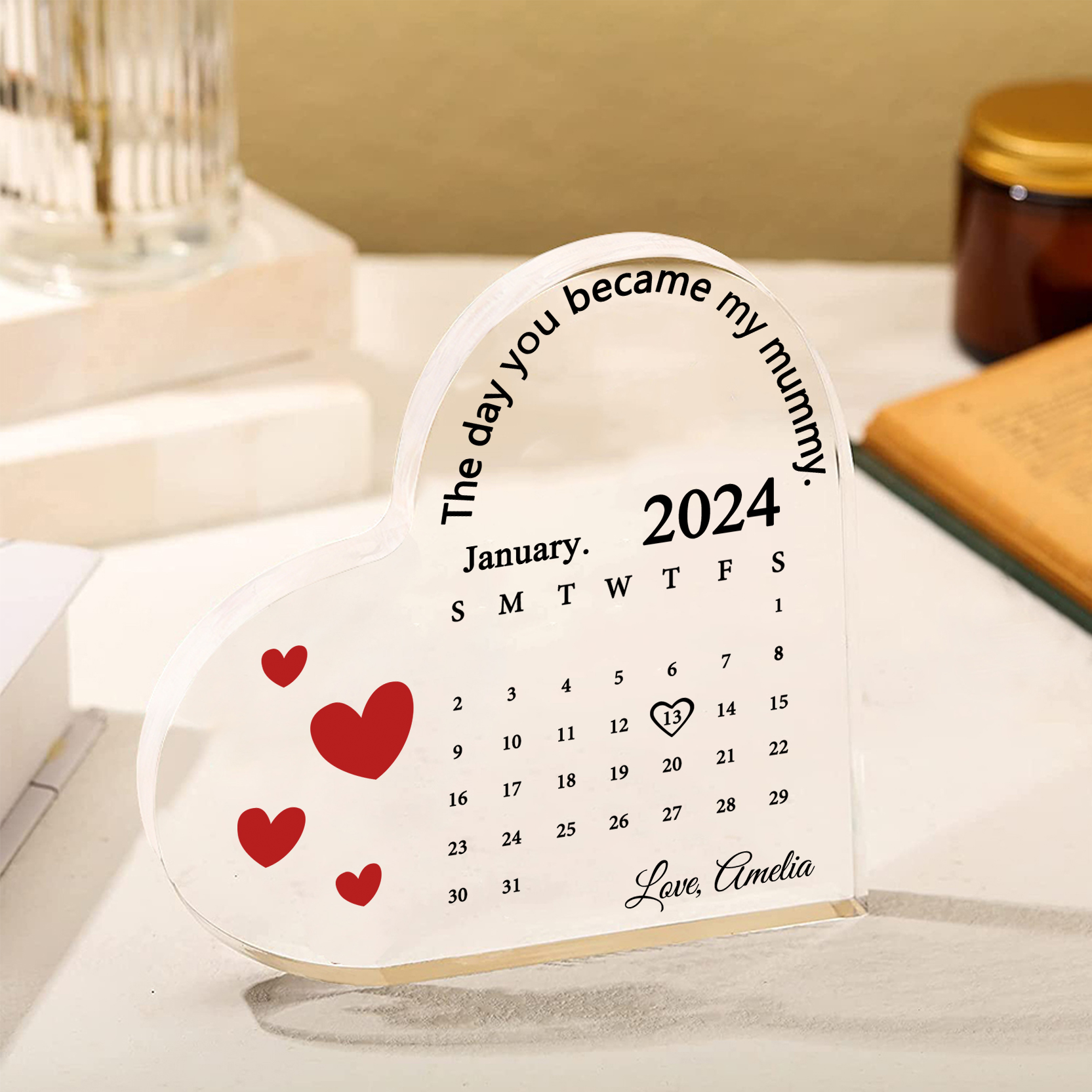 Personalised Acrylic Heart Keepsake Custom Date & Text Calendar Ornaments Gifts - The Day You Became My Mummy-Jessemade AU