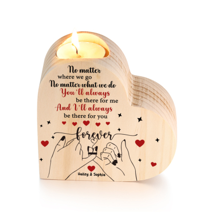 Personalised Heart Candle Holder Custom 2 Names Wooden Candlesticks Pinky Swear Gift for Friend/Bestie-Jessemade AU