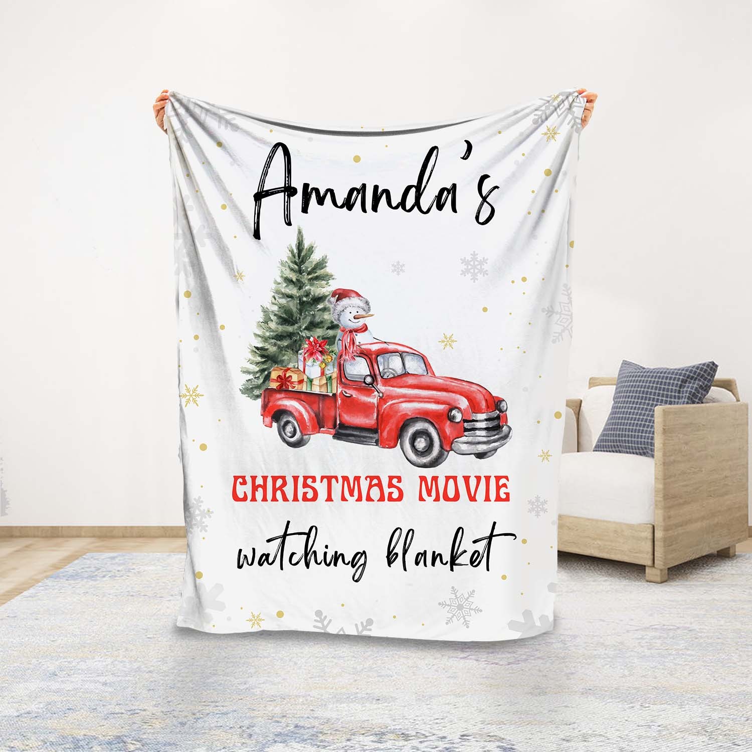 Personalised Christmas Movie Blanket Custom Name White Blanket Christmas Gift for Family Friends - Christmas Movie Watching Blanket-Jessemade AU