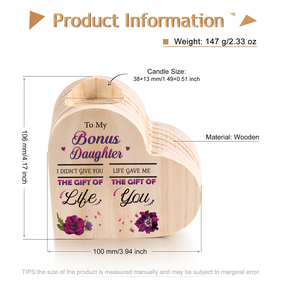 To My Bonus Daughter Christmas Gift Set with Violet Flower Heart Candle Holder Mug "Life Gave Me The Gift of You" Candlestick