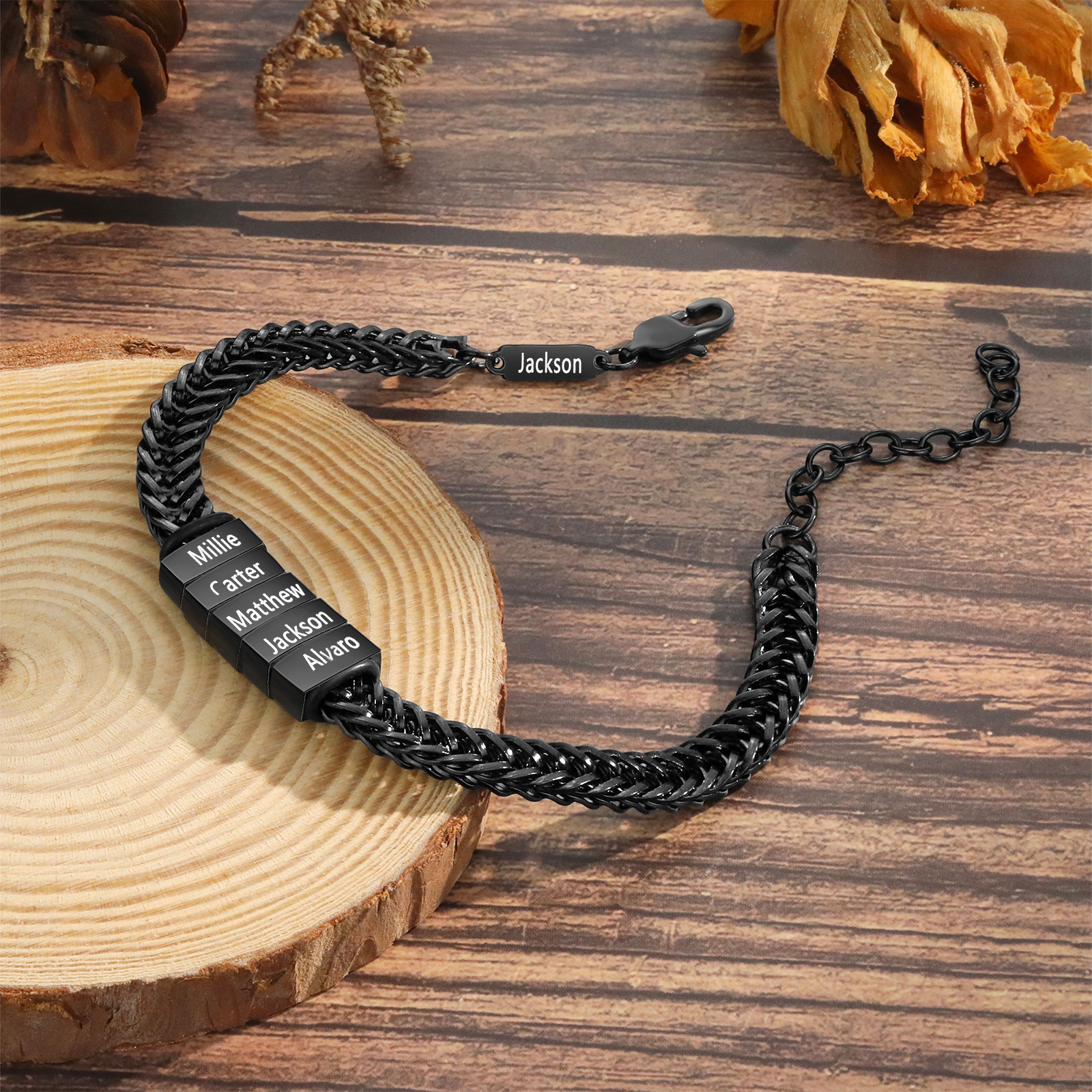 Personalised Men's Beaded Bracelet Custom 6 Names Adjustable Bracelets Stainless Steel Gifts for Him-Jessemade AU