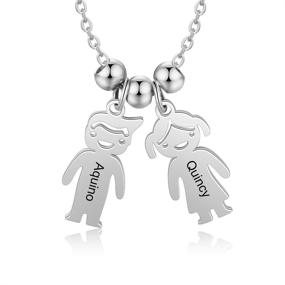 Personalised 2 Kids Charm Necklace Engraved Names Gifts for Mother-Jessemade AU