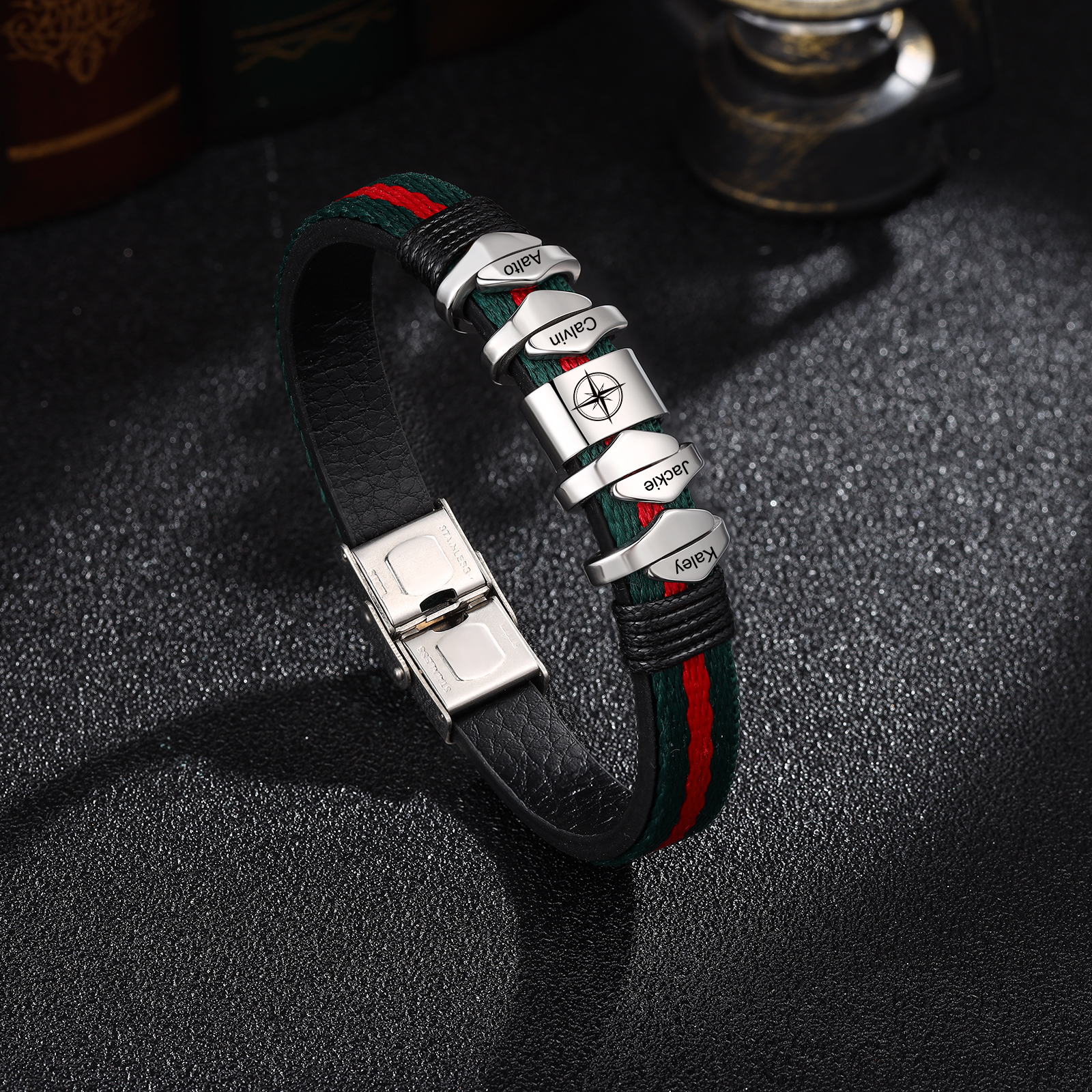Personalised Leather Bracelet Custom 4 Names Mens Bracelet-Jessemade AU