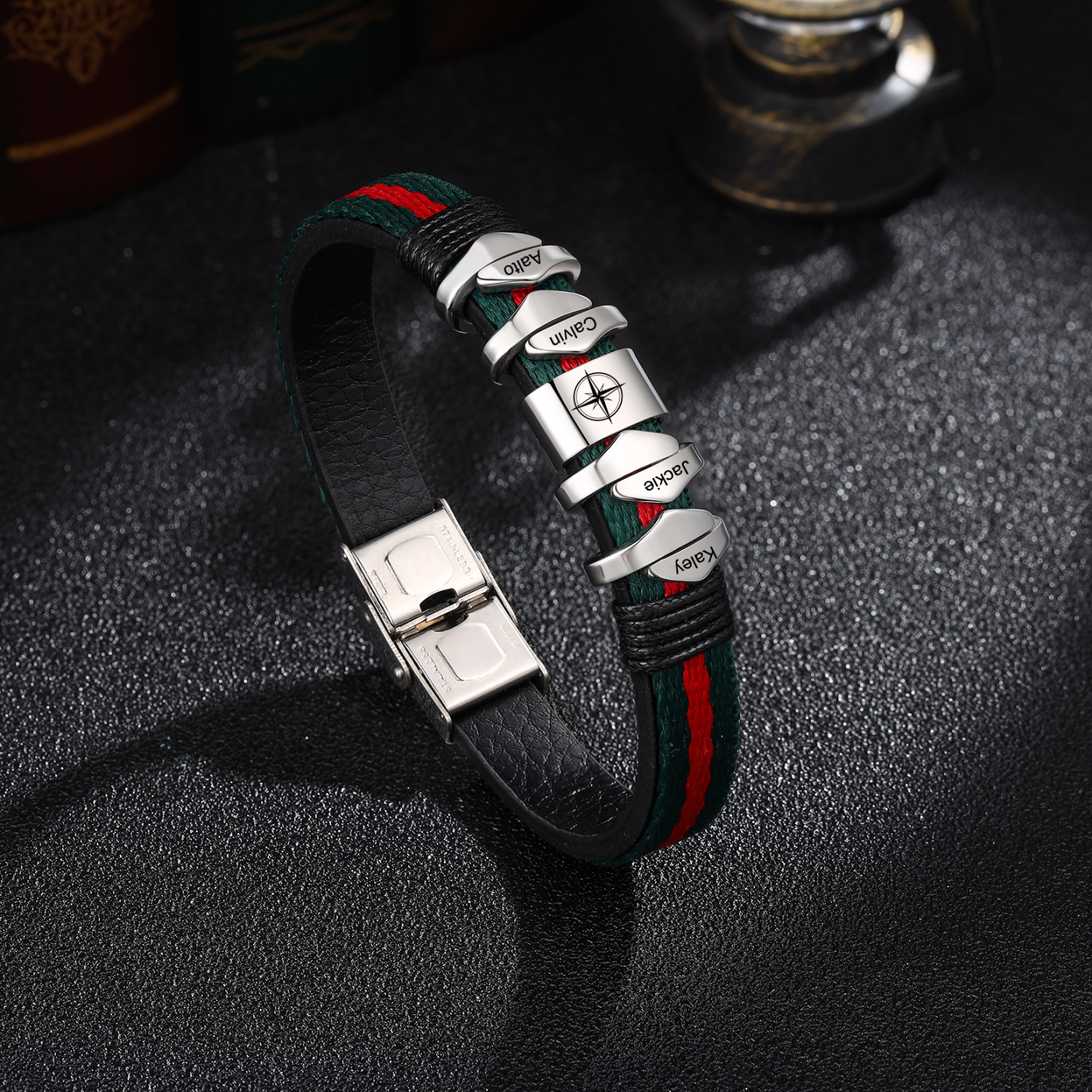 Personalised Leather Bracelet Custom 4 Names Mens Bracelet-Jessemade AU
