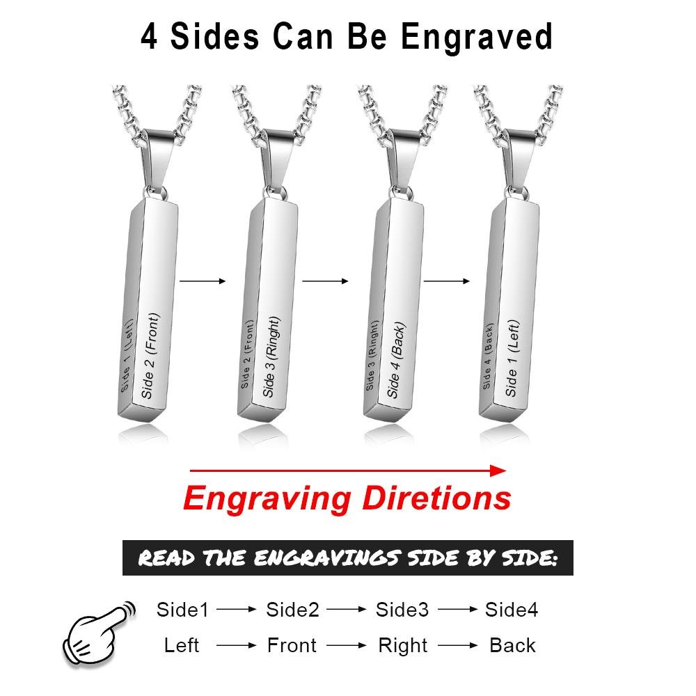 Personalised 3D Bar Necklace 4 Sides Vertical Bar Necklace For Him-Jessemade AU